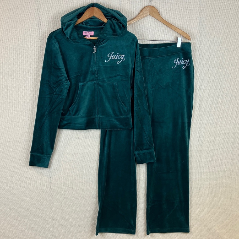 Juicy Couture Velour Bling Tracksuit Set Green NWT $199